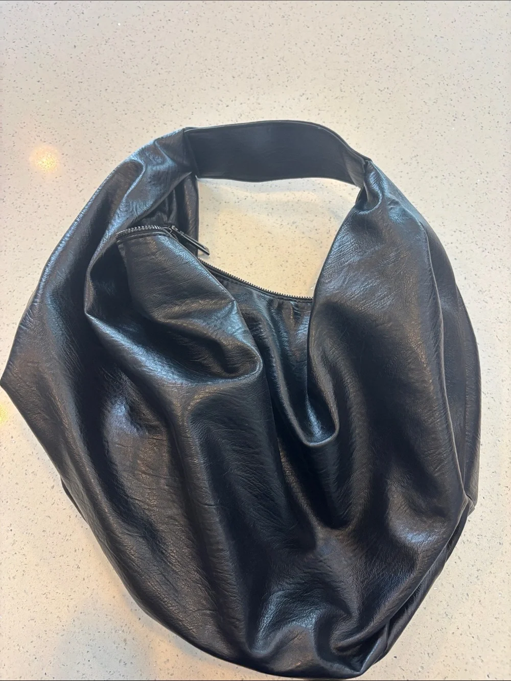 Sleek Black Hobo Bag - Soft Faux Leather